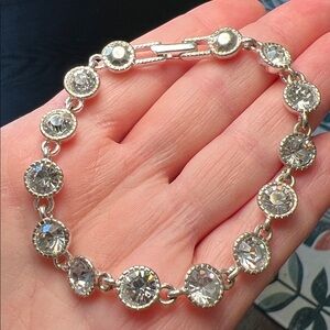Vintage Sparkly Round Clear Rhinestone Diamond Style Silver Tennis Bracelet
